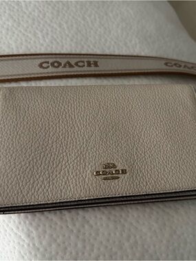Coach Pebbled Leather Crossbody Wallet – Cream colored with Canvas strap